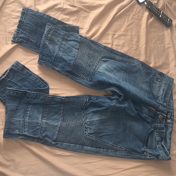 Square Zero Mens Denim Jeans Light Wash Motorcycle Style Slightly Worn Size 30 - Picture 4 of 6